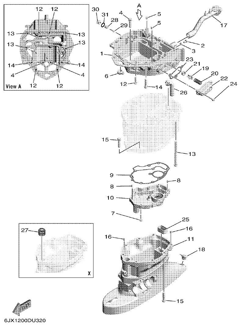 Yamaha F75F, F100G UPPER CASING parts diagram
